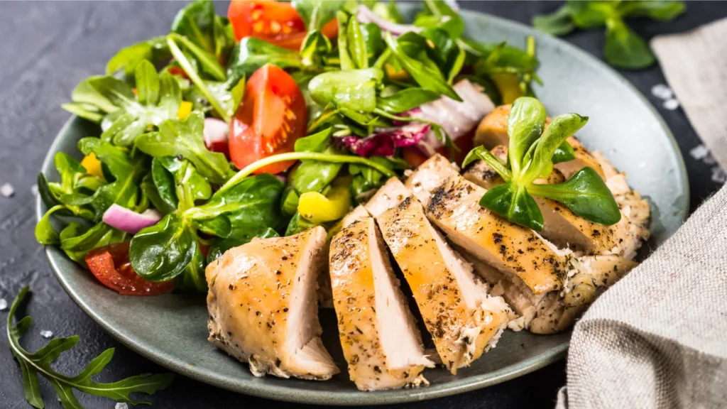 Jerk chicken salad plated